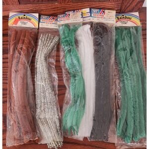 NOS Vintage Lot Of Six Packs Of Chenile Stems Westrim Rainbow Green Brown White